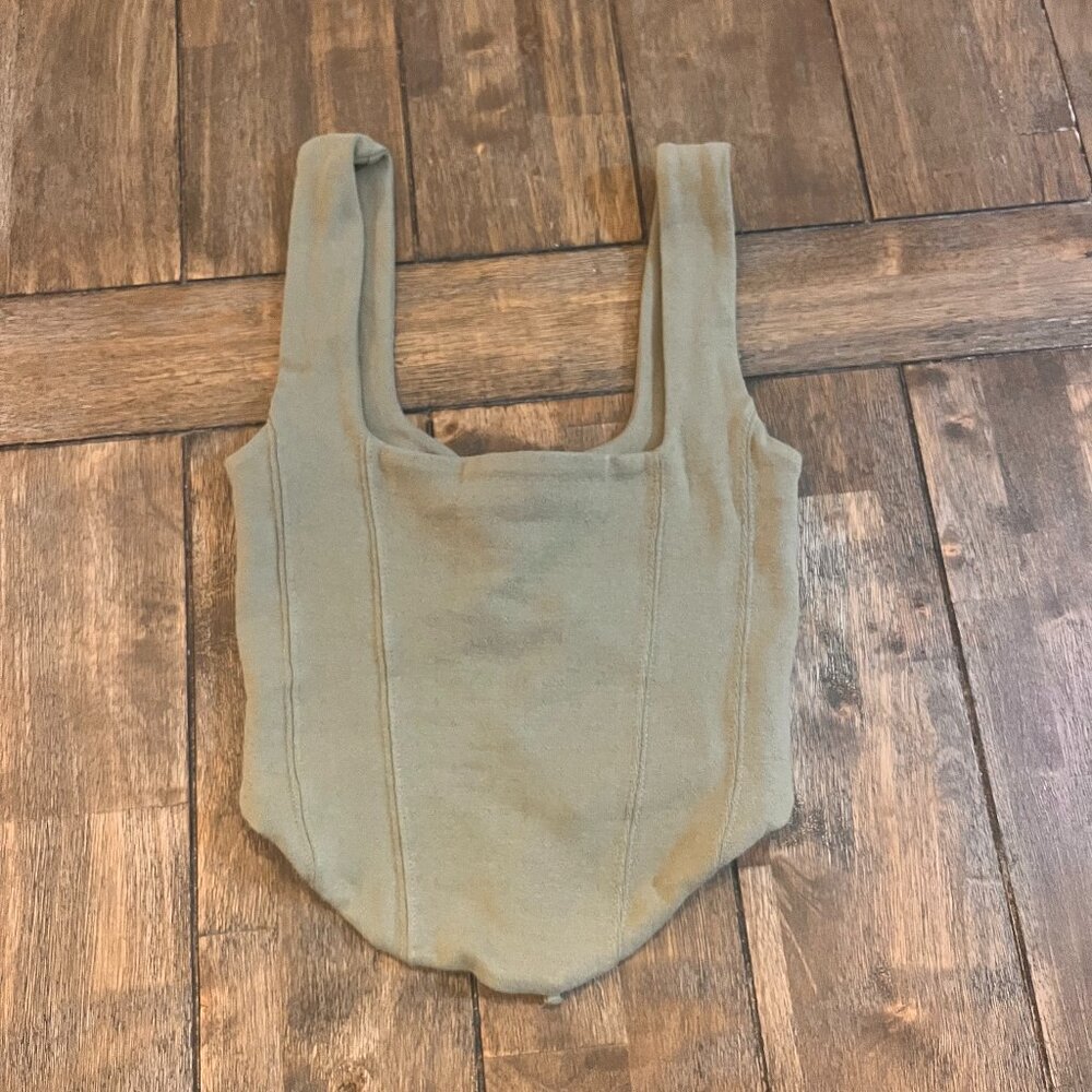 Green Corset Style Top with Tie Back